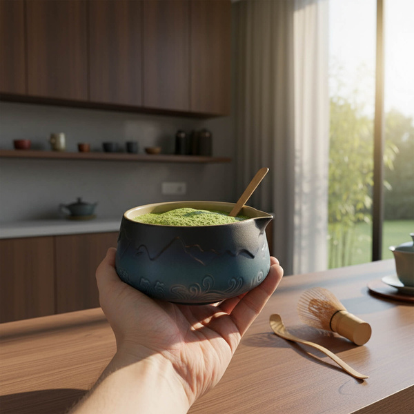 Zestaw akcesoriów do parzenia herbaty matcha - matchawan i kusenaoshi Mountain