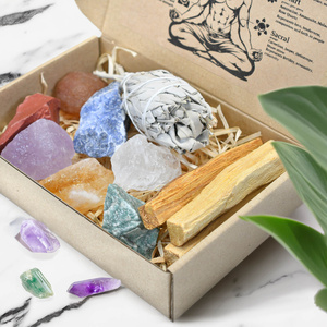 Zestaw prezentowy naturalnych kamieni i kryształów - ezoteryka, joga, medytacja 7 szt. kadzidło