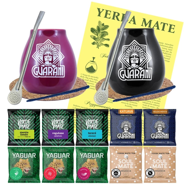 Zestaw Startowy Yerba Mate dla Dwojga: próbki 10x50g + 2x Matero + 2x Bombilla