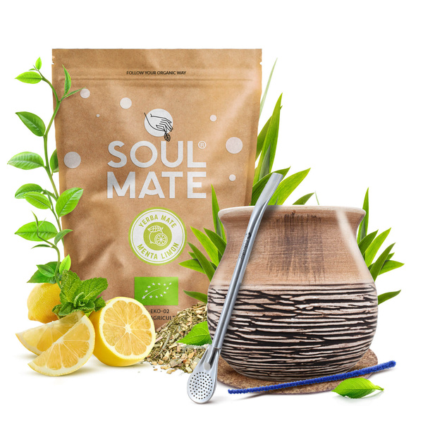 Zestaw Yerba Mate Soul Mate Organica Menta Limon 500g 0,5kg Tykwa + Bombilla