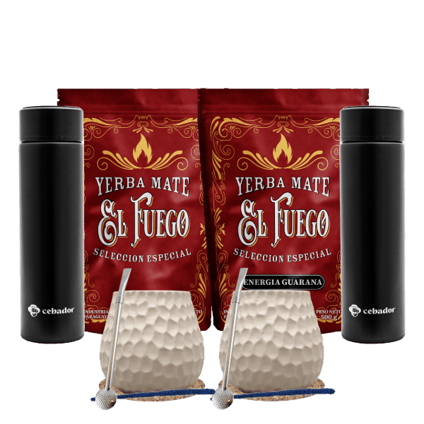 Zestaw Yerba Mate dla dwojga: El Fuego 2x500g + 2x Termos LED + 2x Matero + 2x Bombilla