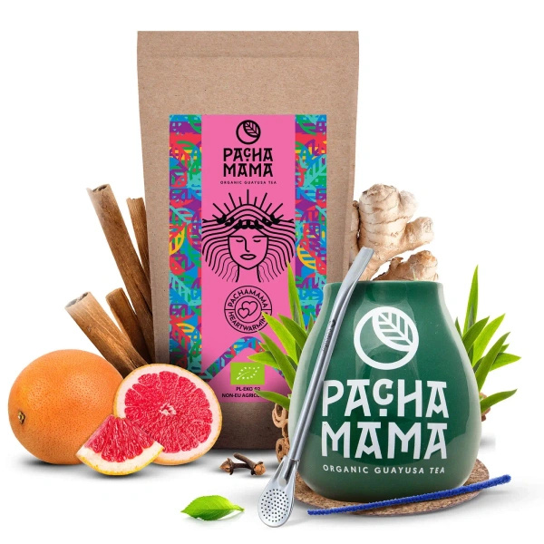 Zestaw Guayusa Pachamama Heartwarming 100g akcesoria