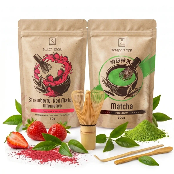 Zestaw do kolorowego Matcha Latte: Matcha + Red Matcha + akcesoria