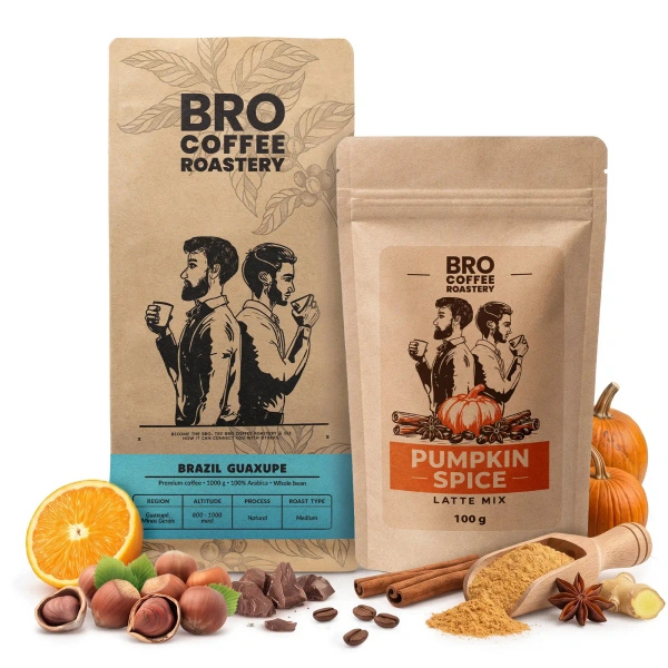 Zestaw do Pumpkin Spice Latte: kawa Bro Coffee Roastery Brazil Guaxupe 1kg + Pumpkin Spice Latte Mix 100g