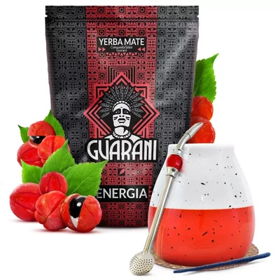 ZESTAW Mateisty Yerba Mate Guarani TYKWA Czerwona bombilla