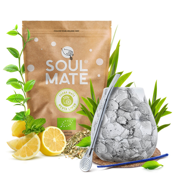 Zestaw Yerba Mate Soul Mate Organica Menta Limon 500g 0,5kg Tykwa + Bombilla