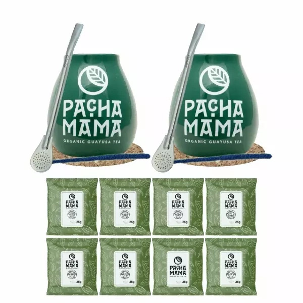 Zestaw prezentowy dla dwojga Guayusa Pachamama: próbki 8x25g + 2x tykwa + 2x bombilla