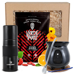 Zestaw prezentowy Yerba Mate: Verde Mate Energía Guaraná 0,4kg + Yerbomos X + tykwa + bombilla