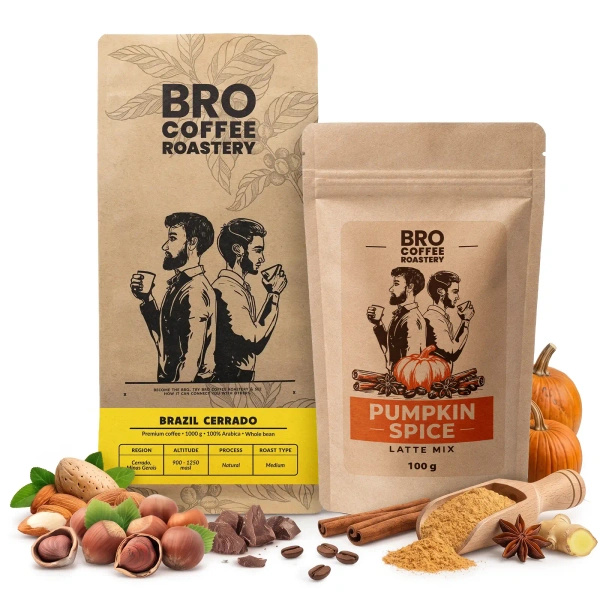 Zestaw do Pumpkin Spice Latte: kawa Bro Coffee Roastery Brazil Cerrado 1kg + Pumpkin Spice Latte Mix 100g