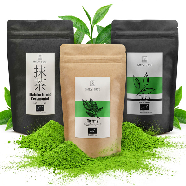Zestaw 3 herbat matcha BIO z Japonii: ceremonialna + premium + kulinarna
